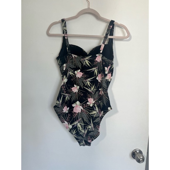 Nip tuck Women's Floral Black Ruched Bodice One Piece Swim Bathing Suit - US 8 - Picture 3 of 6